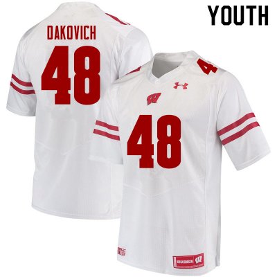 Youth Wisconsin Badgers NCAA #48 Cole Dakovich White Authentic Under Armour Stitched College Football Jersey CZ31R86SG